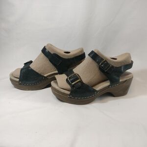 Sanita Davia Platform Comfort Sandal, shiny snake print in navy